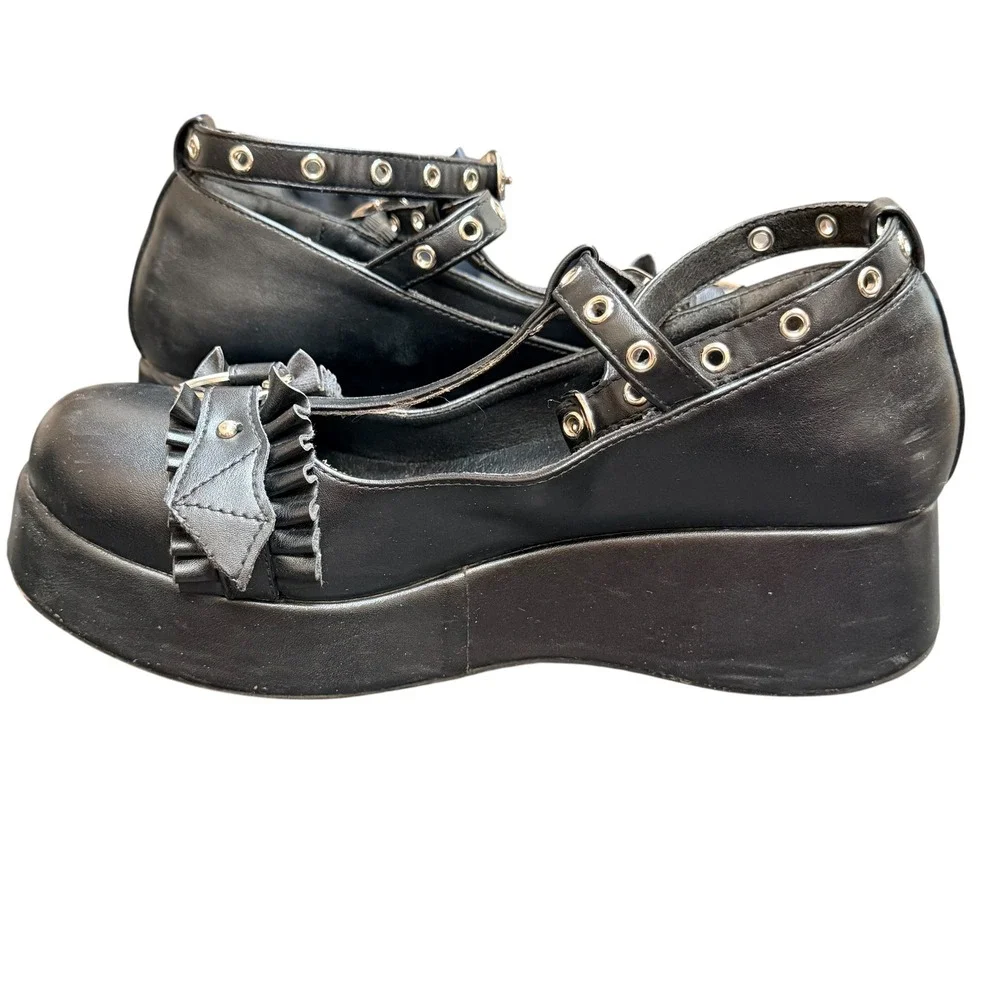 Womens Black Platform Mary Jane Shoes Y2K Goth Punk Grunge Witchy Chunky Sz 7